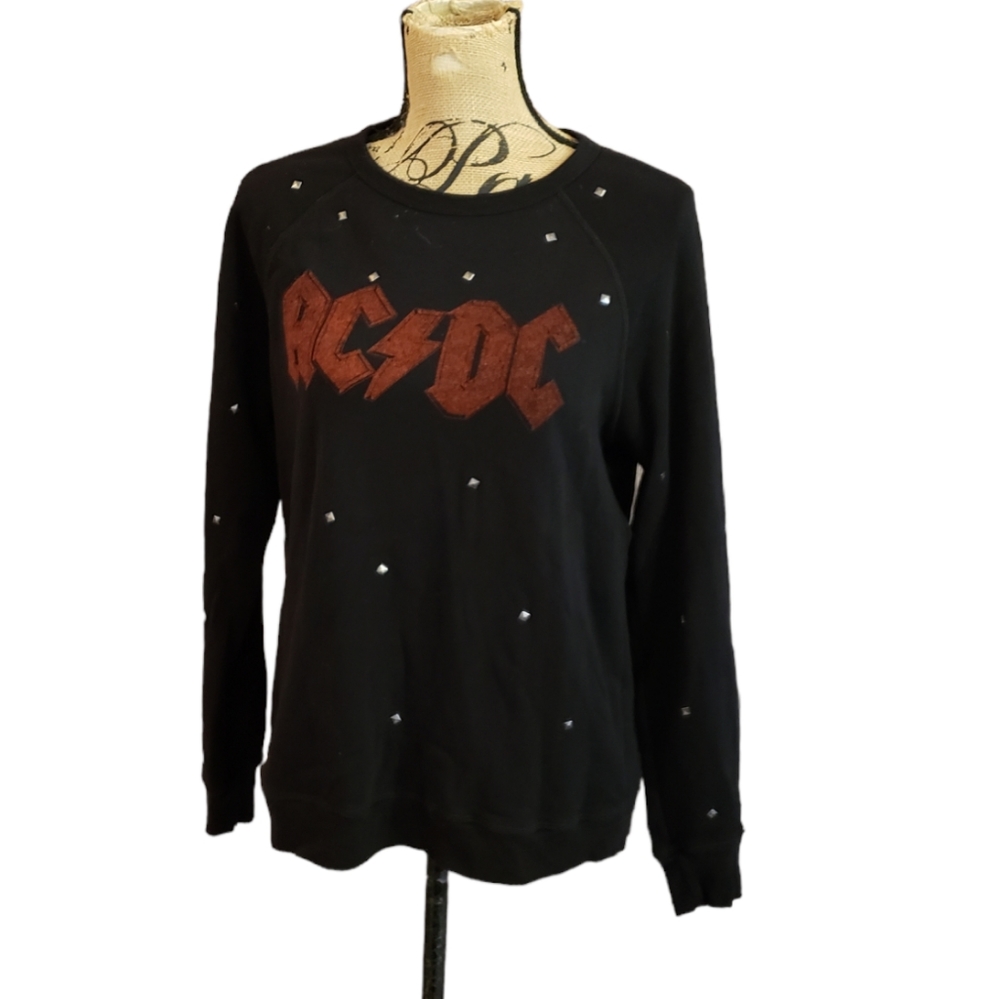 Lauren Moshi Black Crewneck Sweater with Red AC/DC Logo